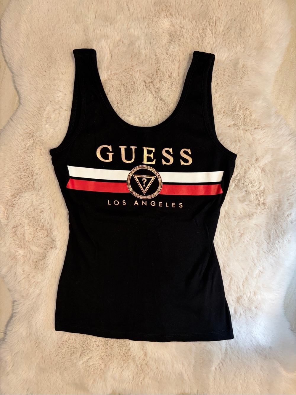 GUESS Black Tank with Red & White Stripes - S